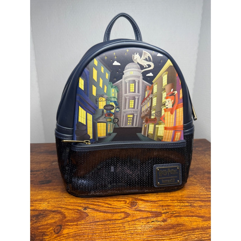 Loungefly Harry Potter Diagon Alley Gringotts Dragon Sequin Mini Backpack Navy